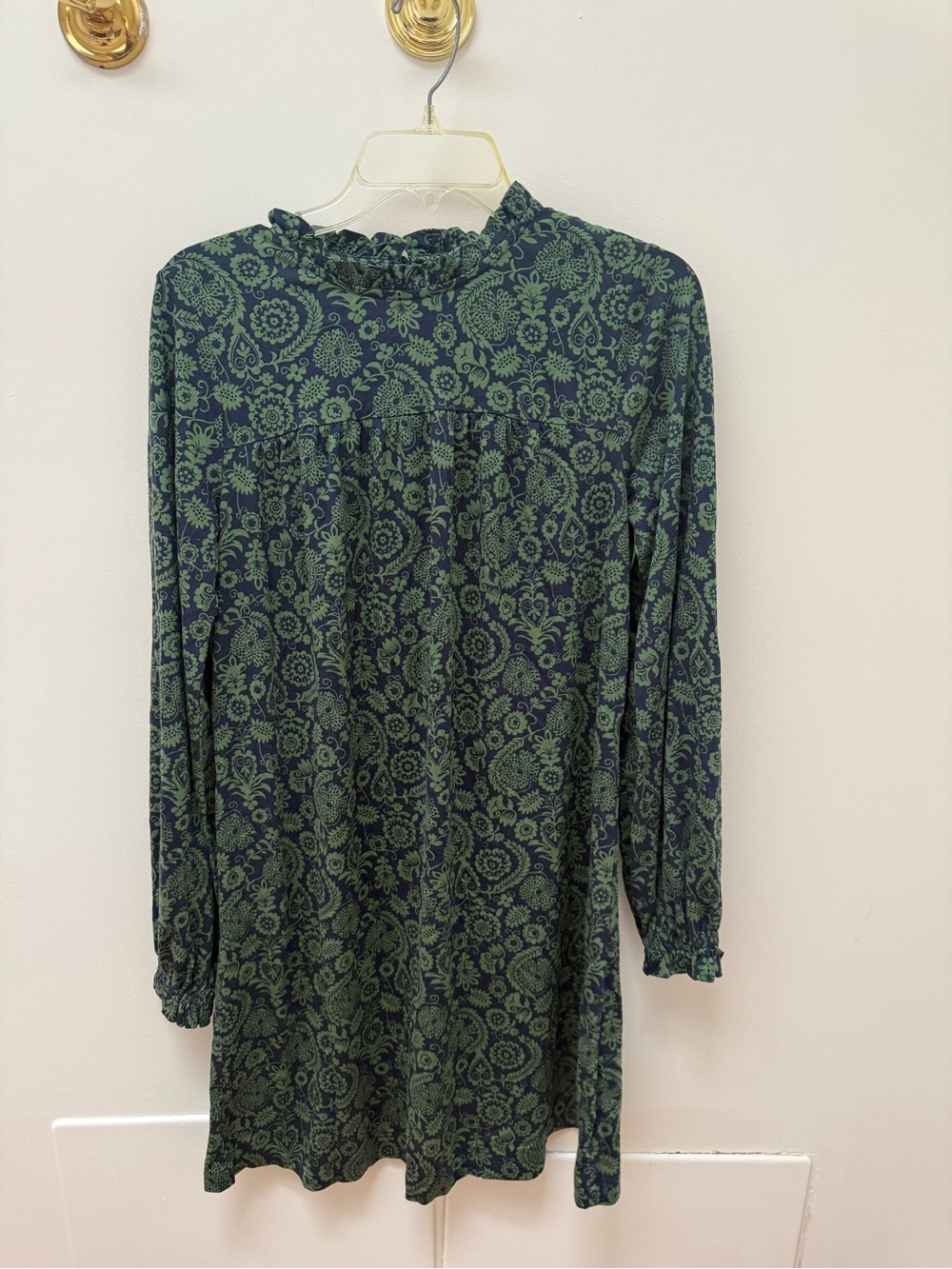 Boden Navy & Green Floral Ruffle Neck Dress – Women’s 4R